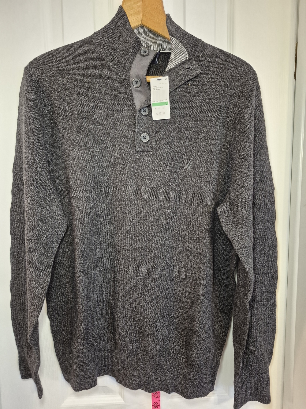 Vintage NOS NWT Nautica Men's Charcoal Grey 1/4 Button-Neck Sweater Large